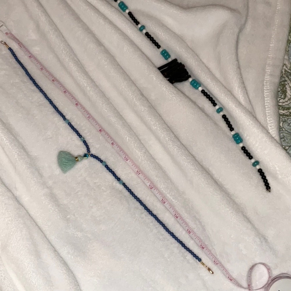 Blue Beaded Necklace with Tassel - Picture 3 of 3